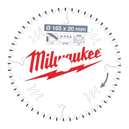 LAME SCIE CIRCULAIRE ALU 165X20X2,2/52 PLATE NEG MILWAUKEE ACCESSOIRES - 4932471296