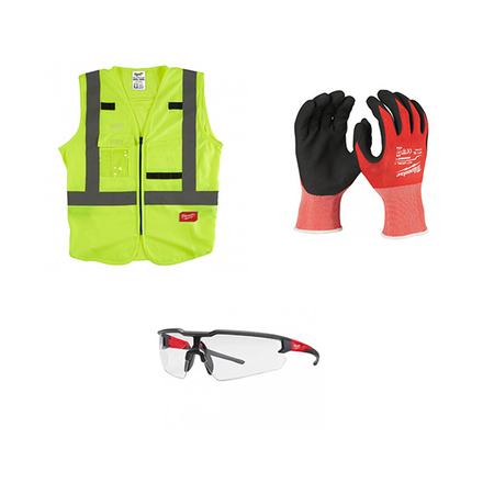 Ensemble d'équipements Milwaukee gilet gants et lunettes
