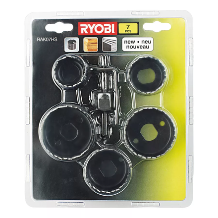 Blister 7 pièces scie cloche pour le bois 32/38/45/50/54 mm + foret centreur RYOBI RAK07HS - 5132002548