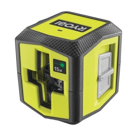 Laser croix vert - portée 15 m - précision +/- 0,5 mm - Livré avec une pince de fixation et 2 piles RYOBI - 5133004864
