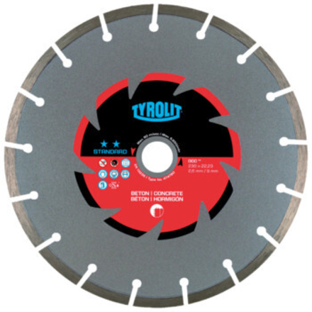Disque diamant béton - sciage électro-portatif 230x2,6x22,23 STANDARD TYROLIT - 474780