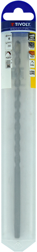 Foret bétons L200mm -Queue cylindrique (Blister) / L: 200 Ø: 6 TIVOLY - 10900720600