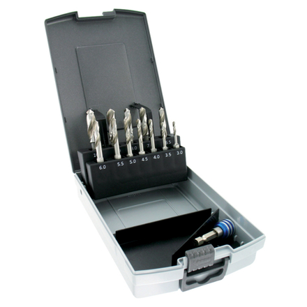 13 pièces -12 forets métaux HSS monoblocs pointe en croix queue hexagonale 1/4’’ Ø 3 à 10mm + 1 porte-embout TIVOLY - 11437070001