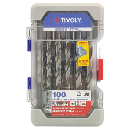 100 forets métaux HSS taillés meulés pointe en croix Ø 1 à 13mm TIVOLY - 11452070003