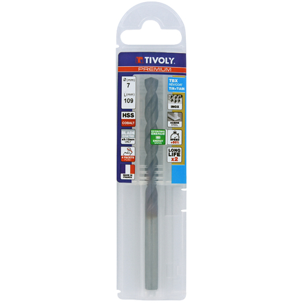 Foret métaux HSS-E5 TBX -Revêtu BLADE -DIN338 -h8 -Affûtage 4 faces Ø: 7 L: 109 TIVOLY - 11456140700