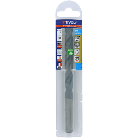 Foret métaux HSS-E5 TBX -Revêtu BLADE -DIN338 -h8 -Affûtage 4 faces Ø: 11.5 L: 142 TIVOLY - 11456141150