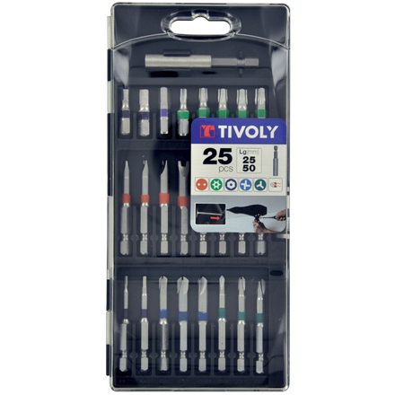 25 pièces -24 embouts longs special vis securité bagués + 1 porte-embout TIVOLY - 11501570039