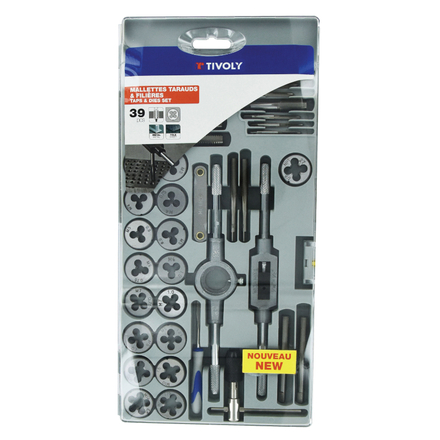 39 pièces -17 tarauds + 17 filières M3 à M12 & MF4 à MF12 + 1 jauge à filet + 1 tournevis + 2 porte-tarauds + 1 porte-filière TIVOLY - 11900970019