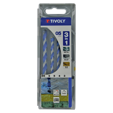 5 forets 3en1 multi-materiaux Ø 3 à 8mm TIVOLY - 11901770002