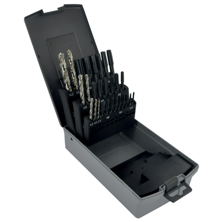 28 pièces -7 jeux de 3 tarauds HSS Multi-applications DIN352 M3 à M12 + 7 forets HSS Ø 2,5 à 10,2mm TECHNIC TIVOLY - 81900170019