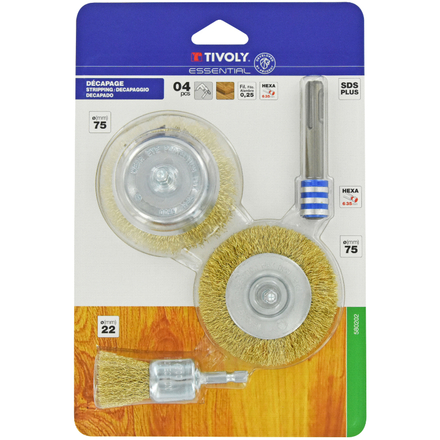 4 pièces : 3 brosses pour bois + 1 adaptateur SDS+ TIVOLY - XT20252580202