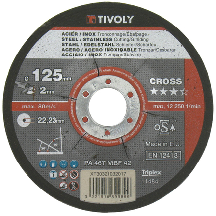 Disque à tronçonner et d'ébavurage -Pour le métal -CROSS 2 EN 1 / Ø: 125 / Ep: 2 TIVOLY - XT30321032017