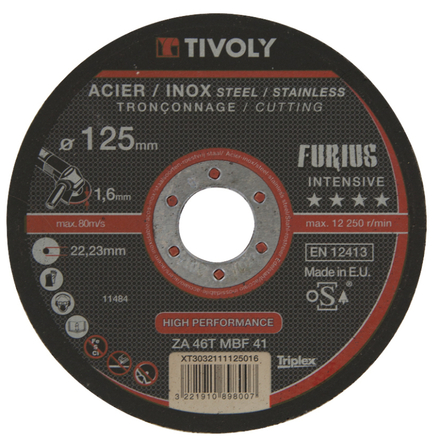 Disque à tronçonner FURIUS -pour le métal (Boite) / Ø: 115 / Ep: 1.6 TIVOLY - XT3032111115016