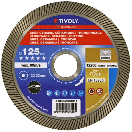 Disque DIAMANT -GRÈS CERAME -Gamme Haute Performance / Ø: 125 / Ep: 2.4 TIVOLY - XT30341034011
