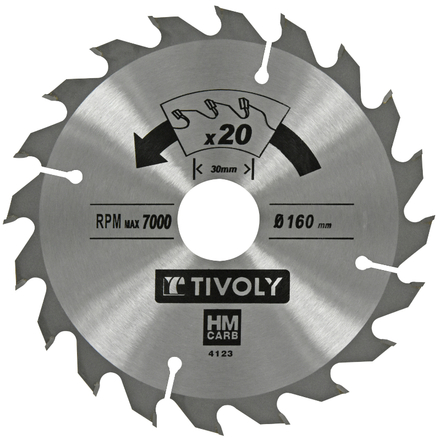 Lame de scie circulaire -Débit - Pour Bois et plâtre -Pour scie portative Ø: 160 x Ø2: 30 x Z: 20 TIVOLY - XT50514004123