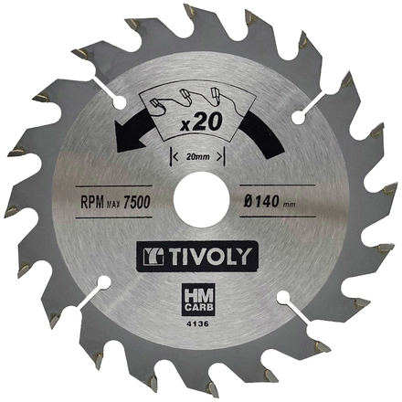 Lame de scie circulaire -Débit - Pour Bois et plâtre -Pour scie portative Ø: 140 x Ø2: 20 x Z: 20 TIVOLY - XT50514004136