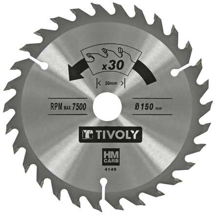 Lame de scie circulaire -Finition - Pour Bois dur, stratifié, parquet -Pour scie portative Ø: 150 x Ø2: 20 x Z: 30 TIVOLY - XT50514004149