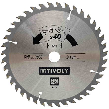 Lame de scie circulaire -Finition - Pour Bois dur, stratifié, parquet -Pour scie portative Ø: 184 x Ø2: 20 x Z: 40 TIVOLY - XT50514004179