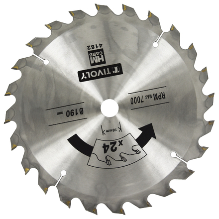 Lame de scie circulaire -Débit - Pour Bois et plâtre -Pour scie portative Ø: 190 x Ø2: 16 x Z: 24 TIVOLY - XT50514004182