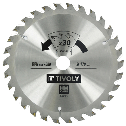 Lame de scie circulaire -Finition - Pour Bois dur, stratifié, parquet -Pour scie portative Ø: 170 x Ø2: 20 x Z: 30 TIVOLY - XT50514004412