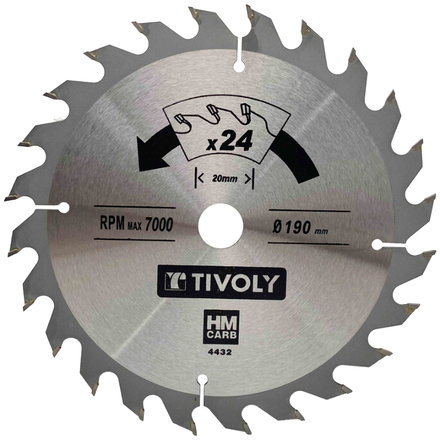 Lame de scie circulaire -Débit - Pour Bois et plâtre -Pour scie portative Ø: 190 x Ø2: 20 x Z: 24 TIVOLY - XT50514004432
