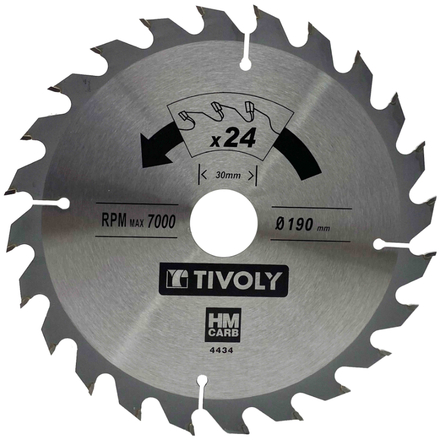 Lame de scie circulaire -Débit - Pour Bois et plâtre -Pour scie portative Ø: 190 x Ø2: 30 x Z: 24 TIVOLY - XT50514004434
