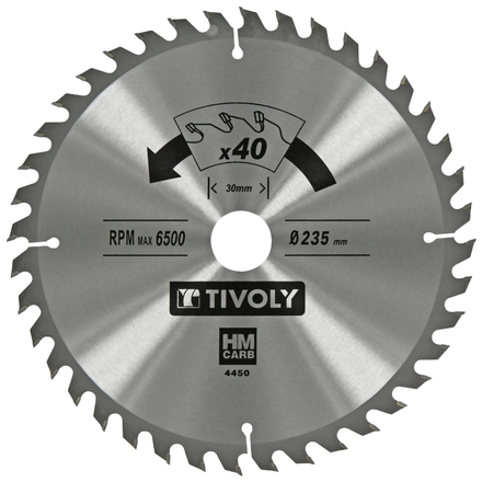Lame de scie circulaire -Finition - Pour Bois dur, stratifié, parquet -Pour scie portative Ø: 235 x Ø2: 30 x Z: 40 TIVOLY - XT50514004450