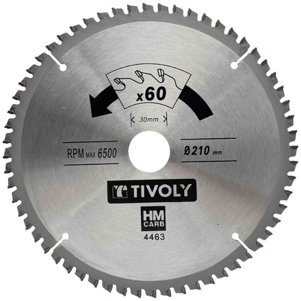 Lames de scie circulaire -Finition -Pour plastique, aluminium, bois durs -Pour scie portative Ø: 210 x Ø2: 30 x Z: 60 TIVOLY - XT50514004463
