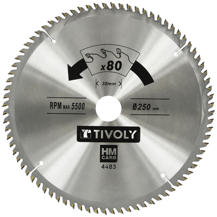 Lame de scie circulaire -Finition - Pour Bois dur, stratifié, parquet -Pour scie de table Ø: 250 x Ø2: 30 x Z: 80 TIVOLY - XT50514004483
