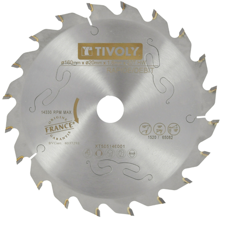 Lame de scie circulaire -Débit - Pour Bois -Pour scie portative Ø: 160 x Ø2: 20 x Z: 20 TIVOLY - XT505146001