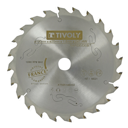 Lames de scie circulaire -Finition -Pour bois -Pour scie portative Ø: 190 x Ø2: 20 x Z: 48 TIVOLY - XT505146103
