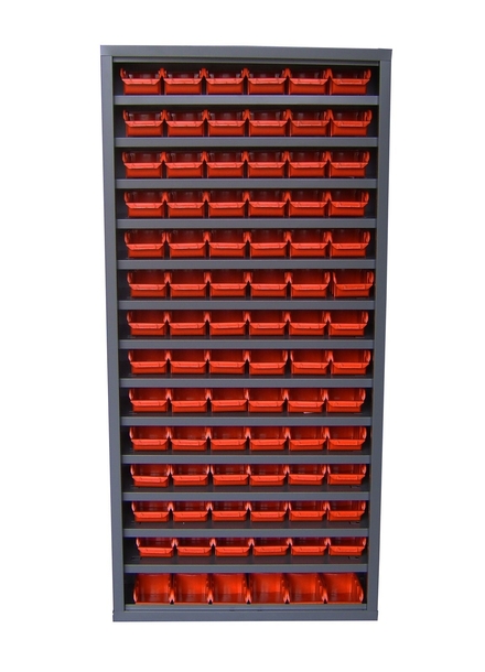 Armoire sans porte 13 tablettes 84 bacs 1L rouge VISO - ASP84PA02R