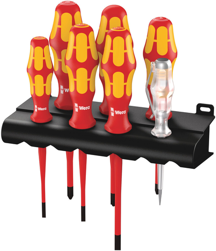 Rack Jeu de tournevis Plus Série 100 + testeur de phase unipolaire + Rack. Avec lames à diamètre réduit. 160 iS/7 Rack WERA - 05006480001